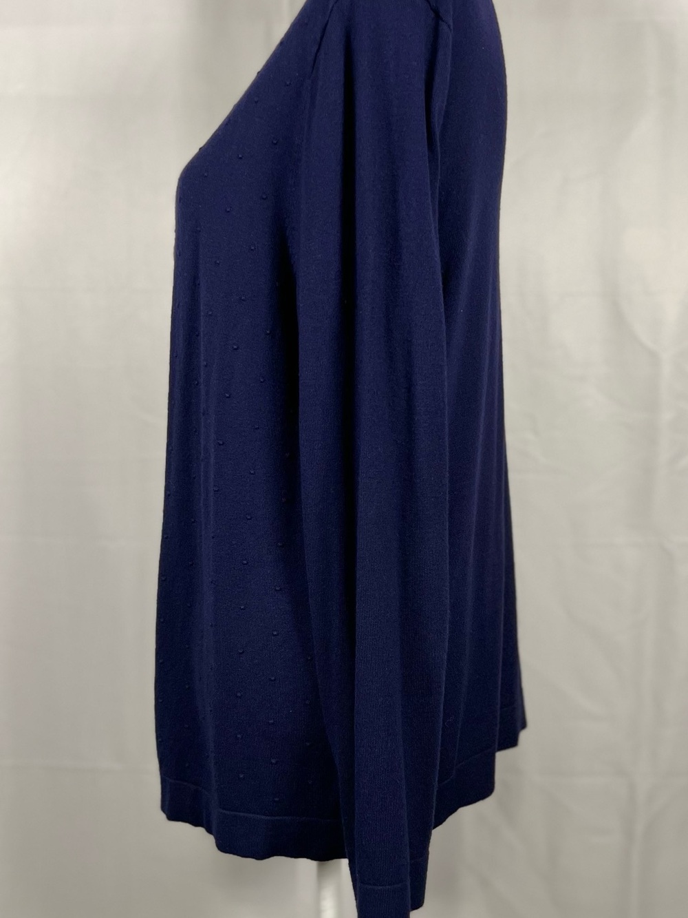 Croft & Barrow XL Navy Blue Scalloped Front Swiss Dot Cardigan Sweater Classic - Picture 3 of 9